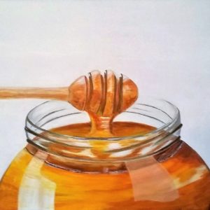 Pot de miel avec cuillère bois