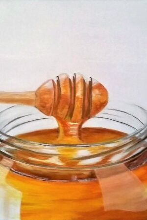 Pot de miel avec cuillère bois