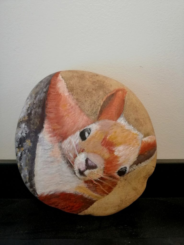 peinture pierre caillou animaux écureuil roux